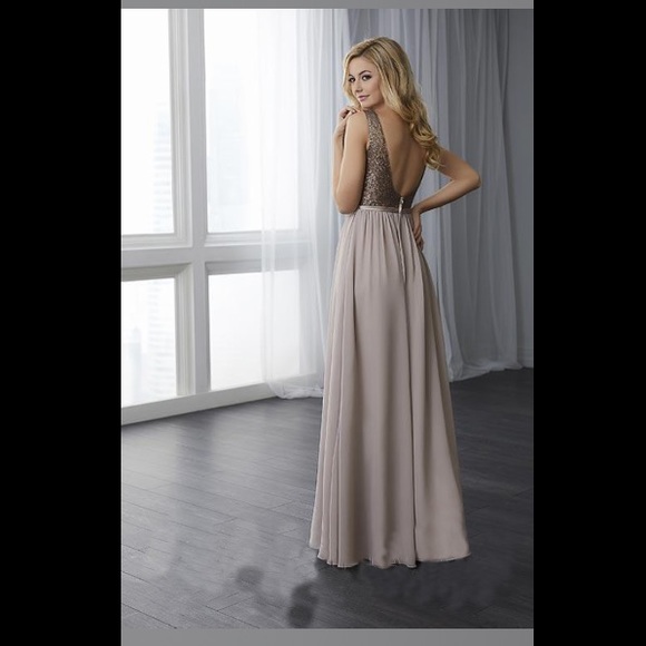 NWT - Christina Wu sequin and chiffon bridesmaid dress - taupe - Picture 2 of 2